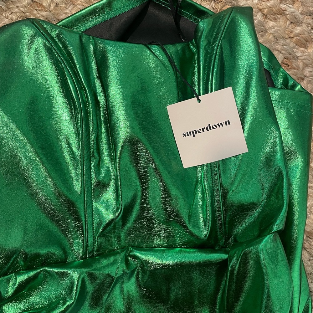 Revolve Green Metallic Strapless Mini Dress: Size XS - Picture 6 of 7